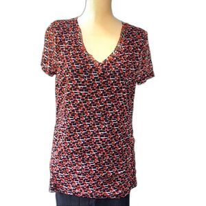Women’s Dana Buchman Orange Black Patterned Blouse Large Workwear Top
